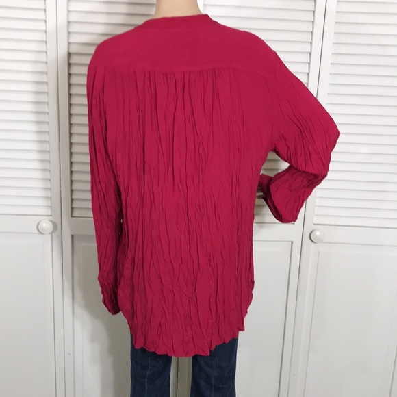 NWT Sundance Magenta Crinkle Blouse Top with Placket XL - Picture 8 of 14